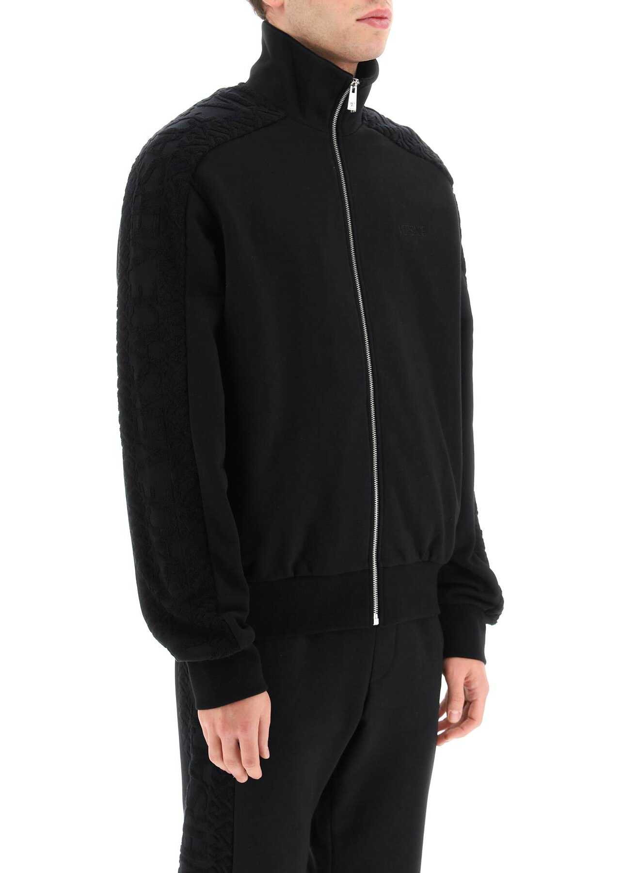 Versace Full Zip Sweatshirt With Terry Greca BLACK
