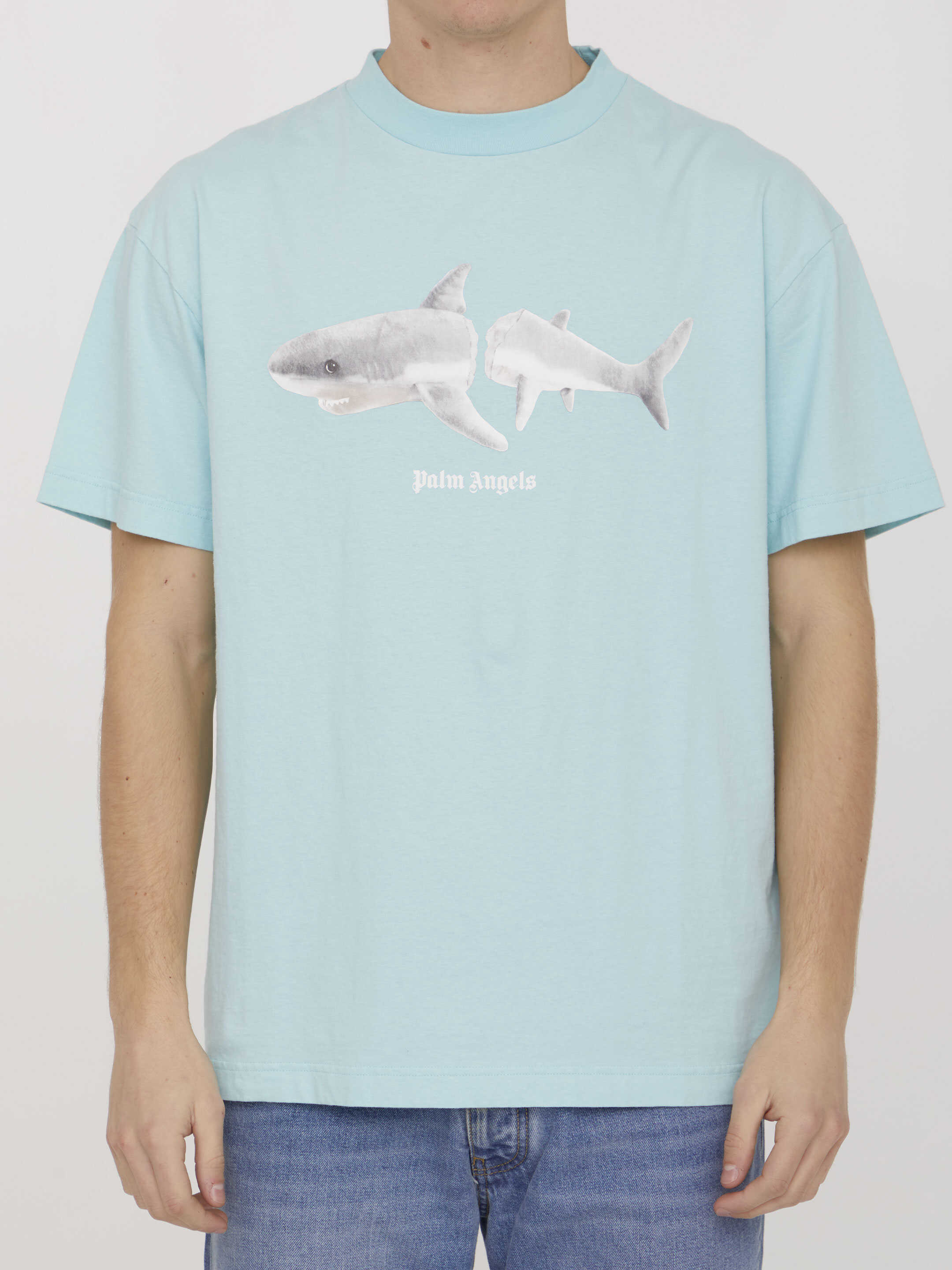 Palm Angels Shark Print T-Shirt Light Blue