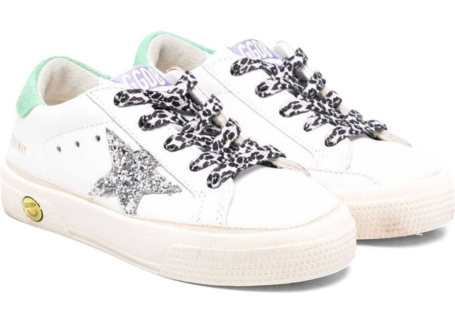 Golden Goose May Leather Upper Glitter Star Suede Heel WHITE