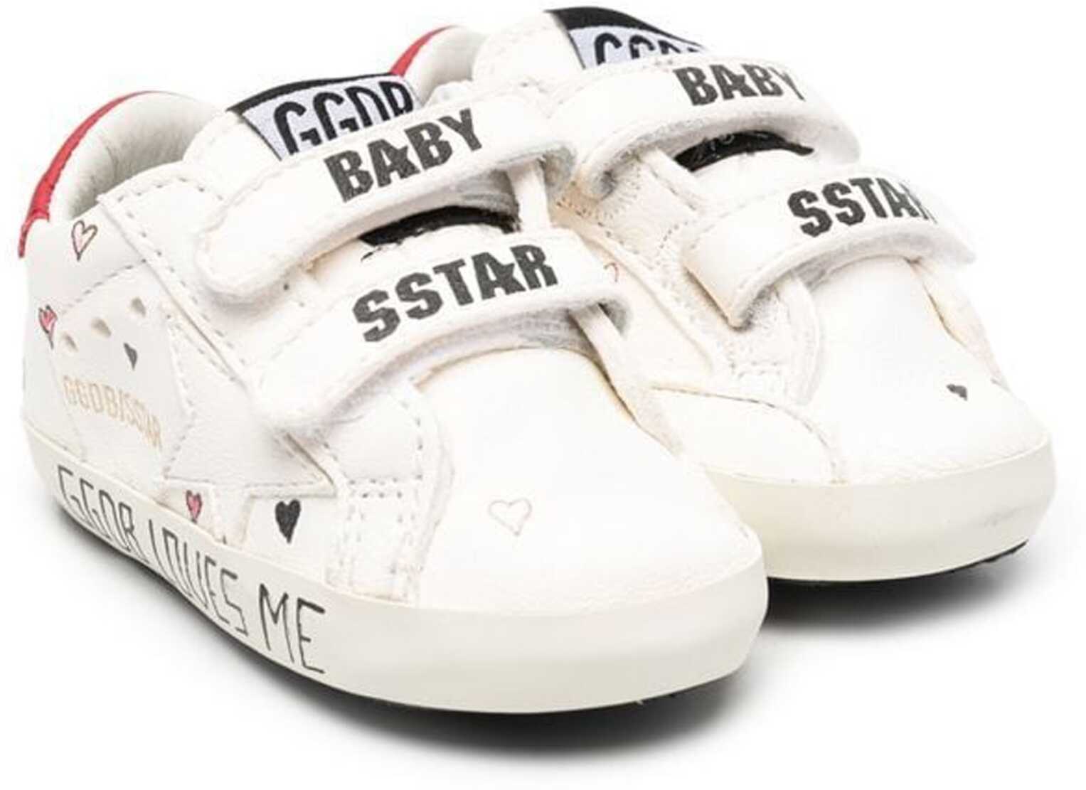 Golden Goose Baby School Nappa Upper With Hearts Print Nappa Star And Stripes Leather Heel Signature Foxing WHITE