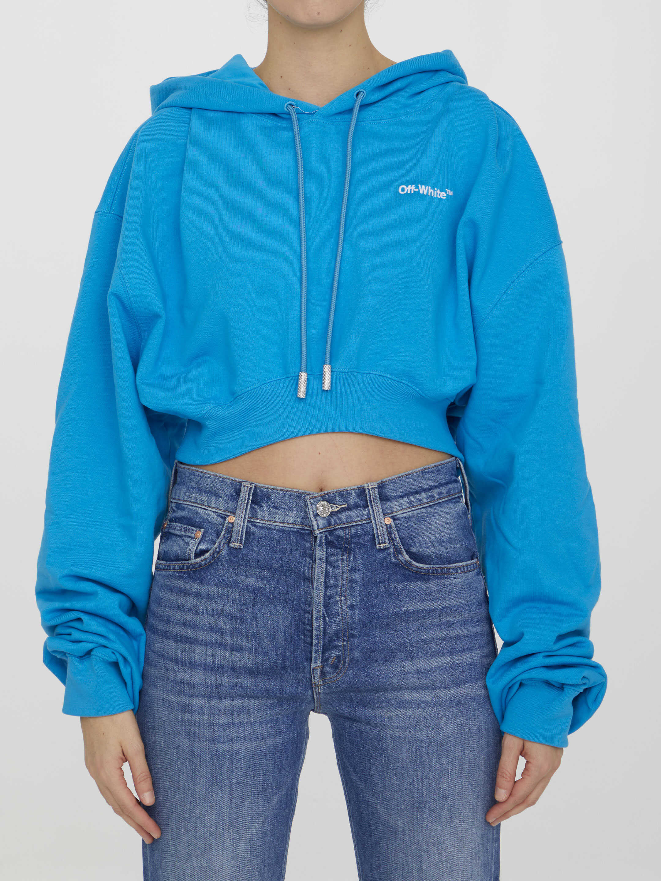 Off-White Cropped Hoodie With Logo BLUE