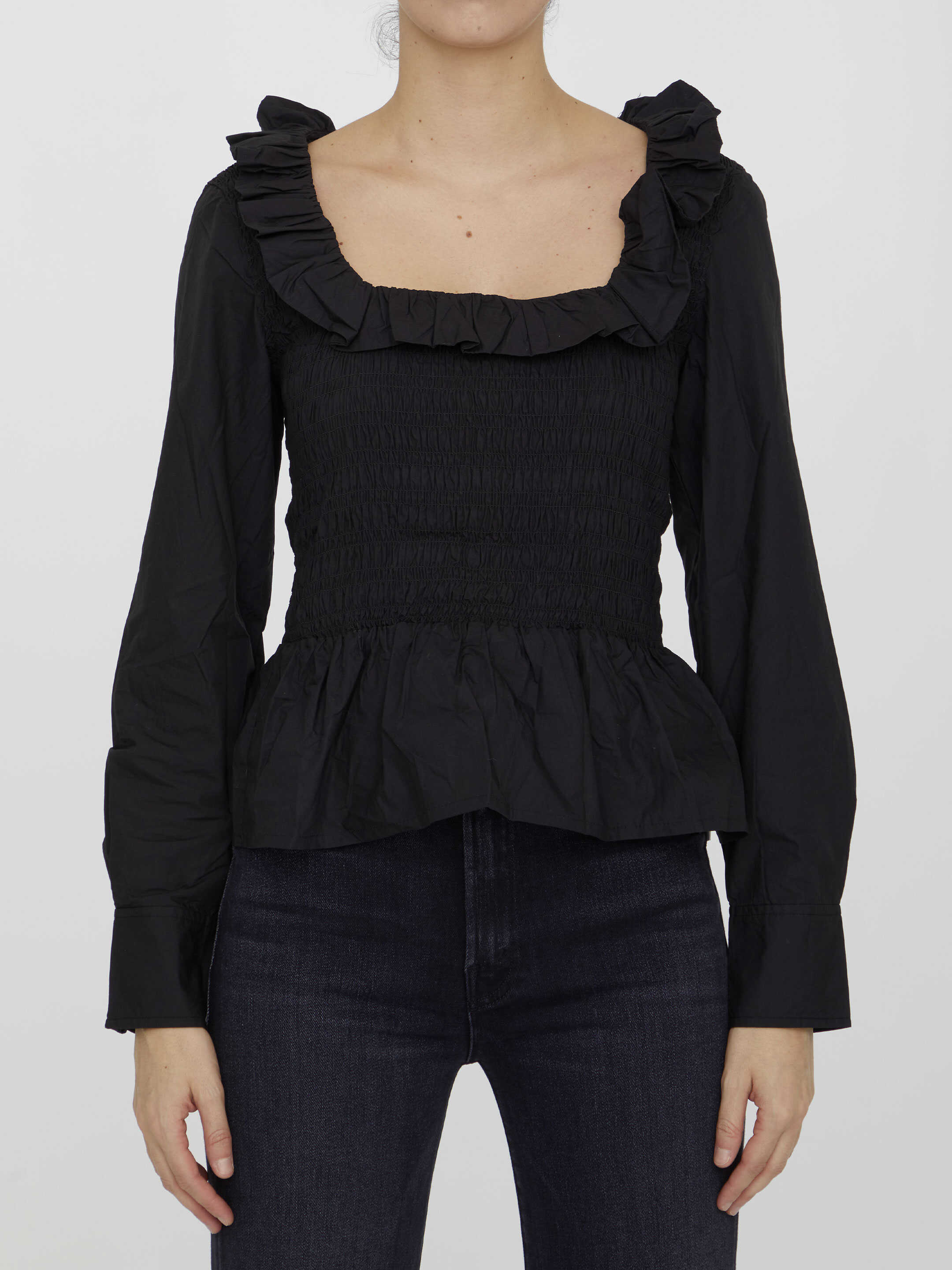 Ganni Cotton Poplin Blouse BLACK