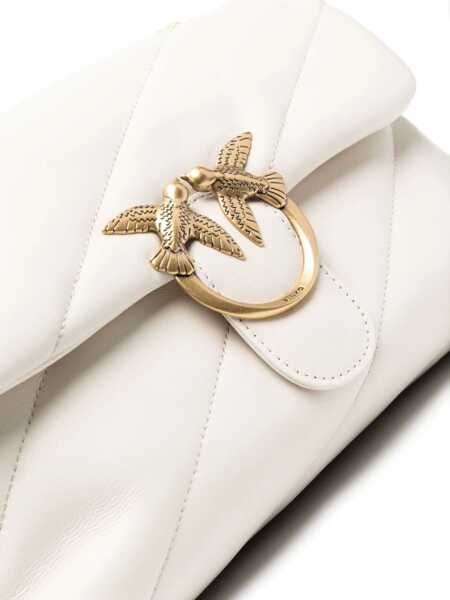Genti de umar Pinko Love Classic leather Shoulder Bag BIANCO SETA-ANTIQUE GOLD Femei (BM 9510008) 4