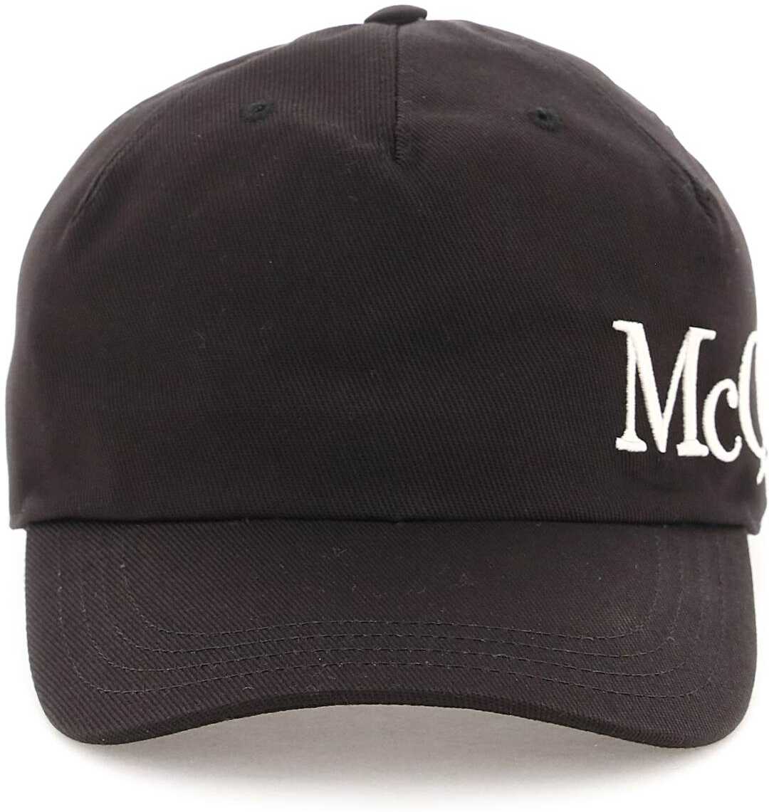 Alexander McQueen Baseball Hat With Oversized Logo BLACK IVORY