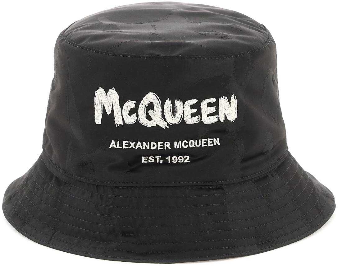 Alexander McQueen Graffiti Bucket Hat BLACK IVORY