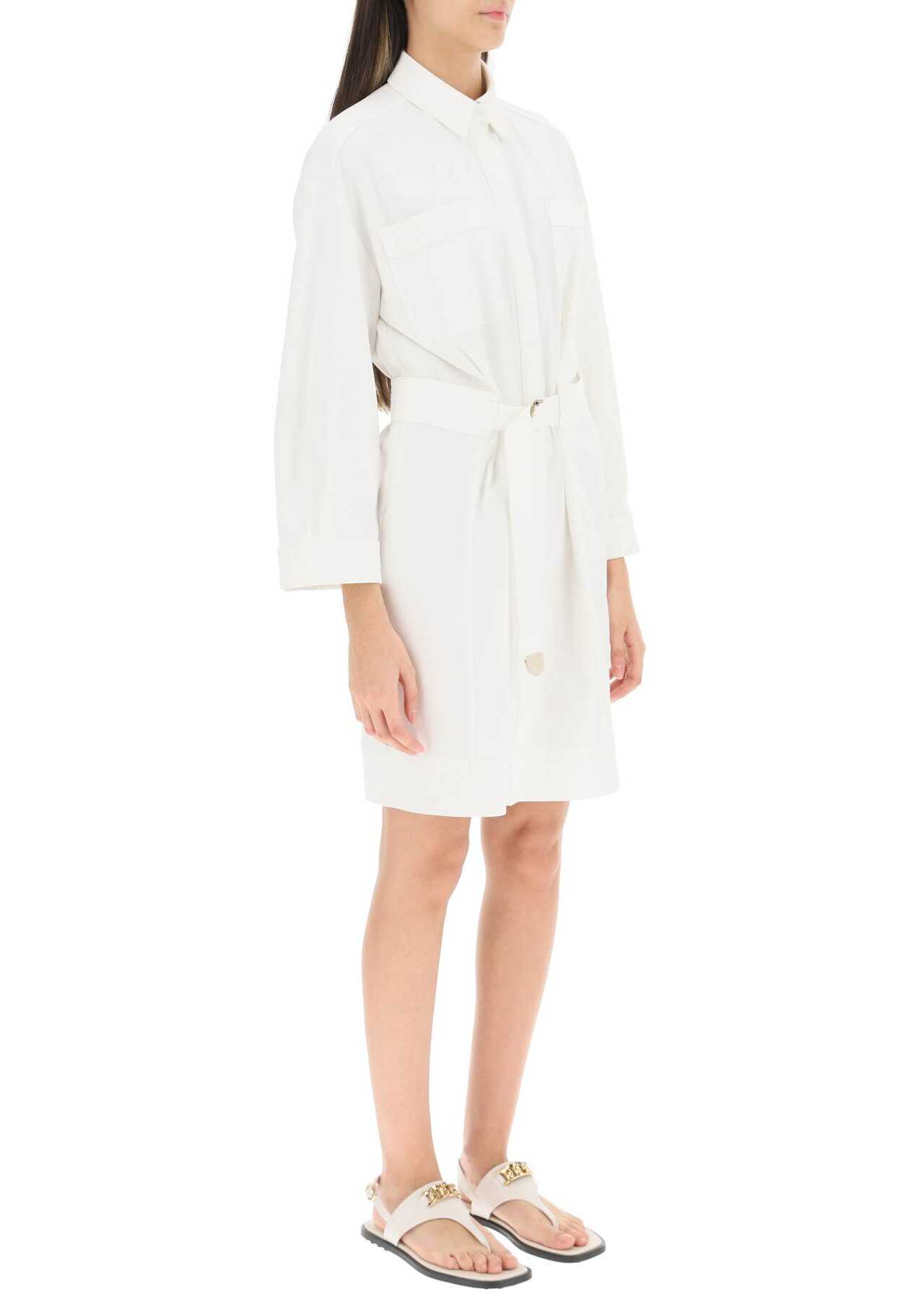 Agnona Belted Twill Shirt Dress WHITE