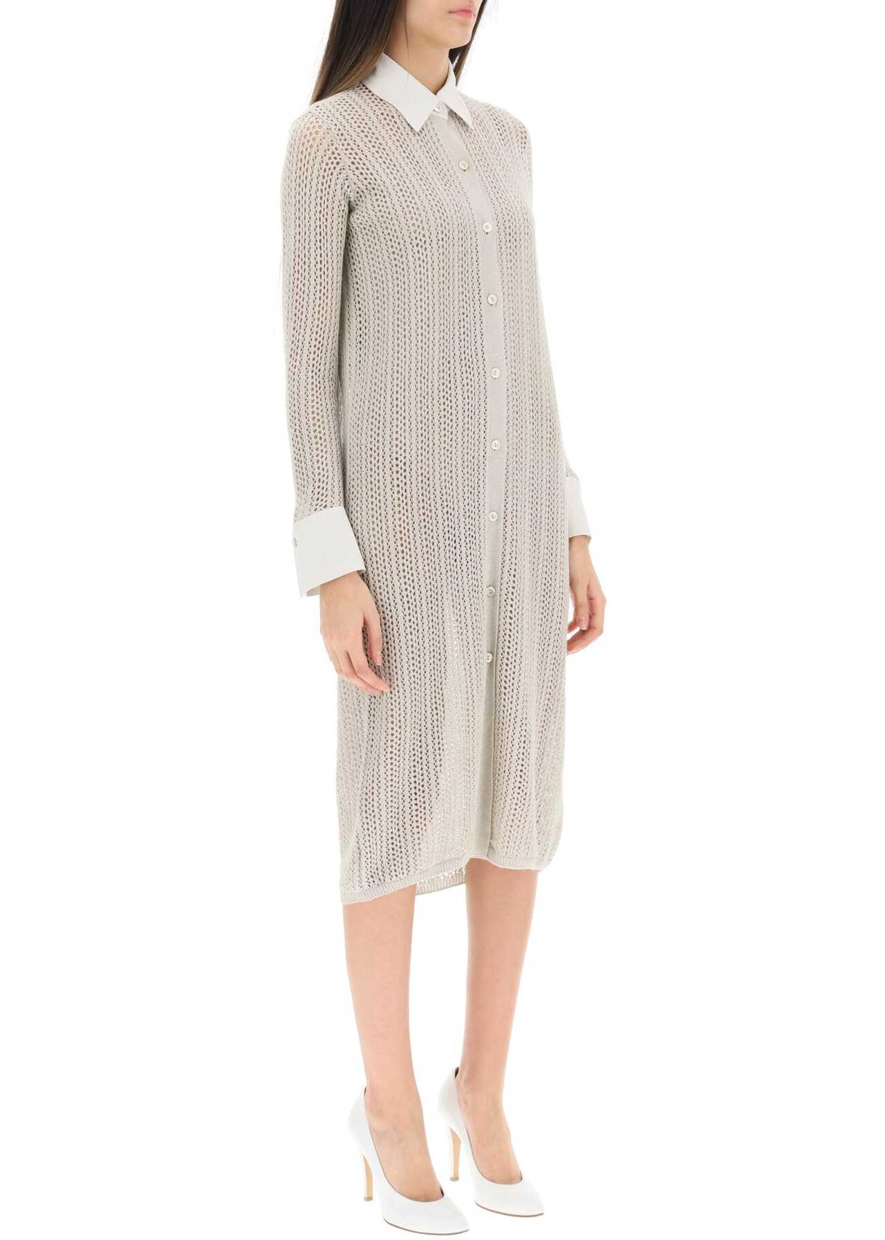 Agnona Linen, Cashmere And Silk Knit Shirt Dress SAND