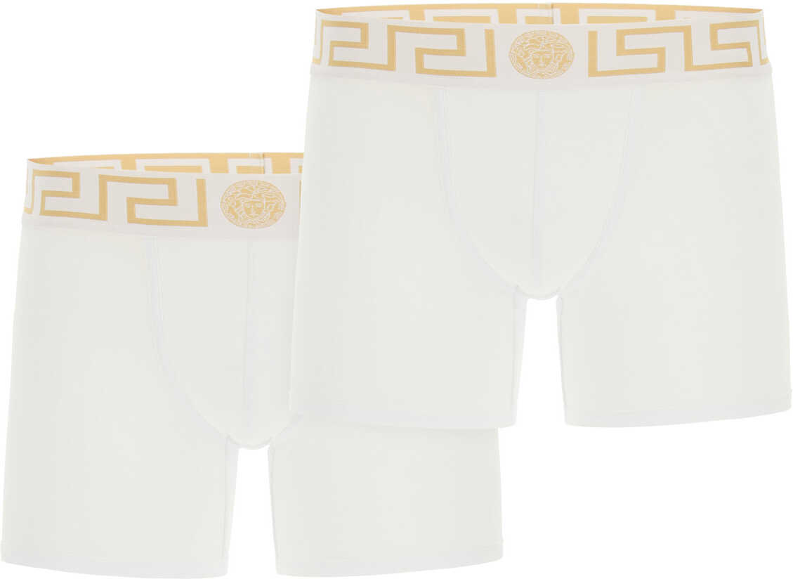 Versace Bi-Pack Underwear Greca Border Trunks WHITE GREEK GOLD