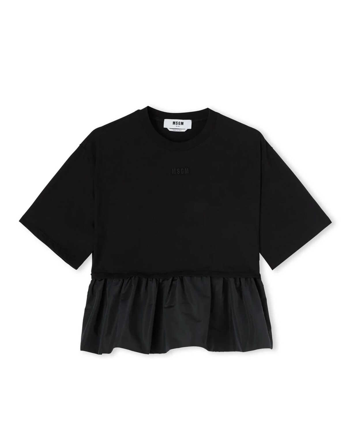 MSGM Taffeta Rouche Top NERO