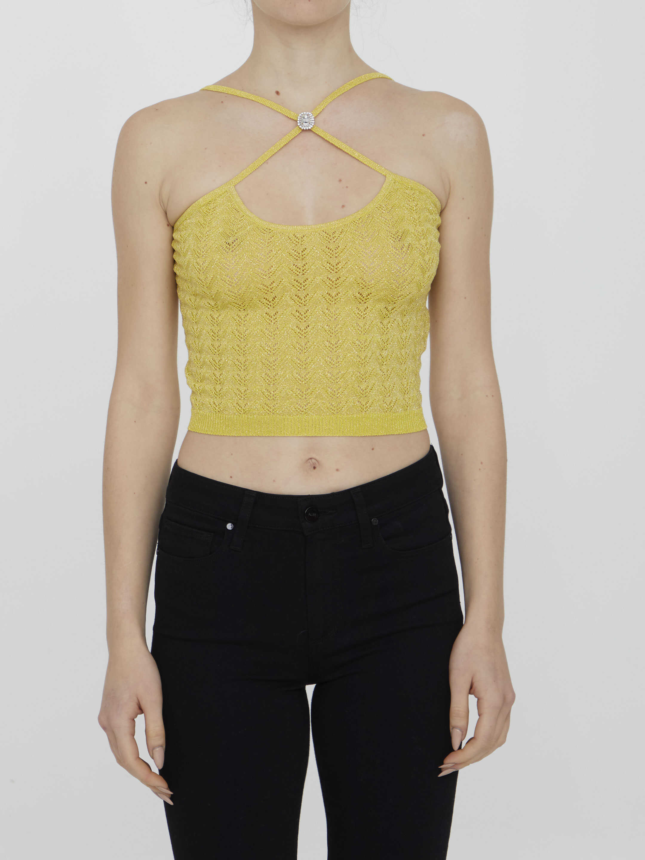 Alessandra Rich Lurex Knit Top Yellow