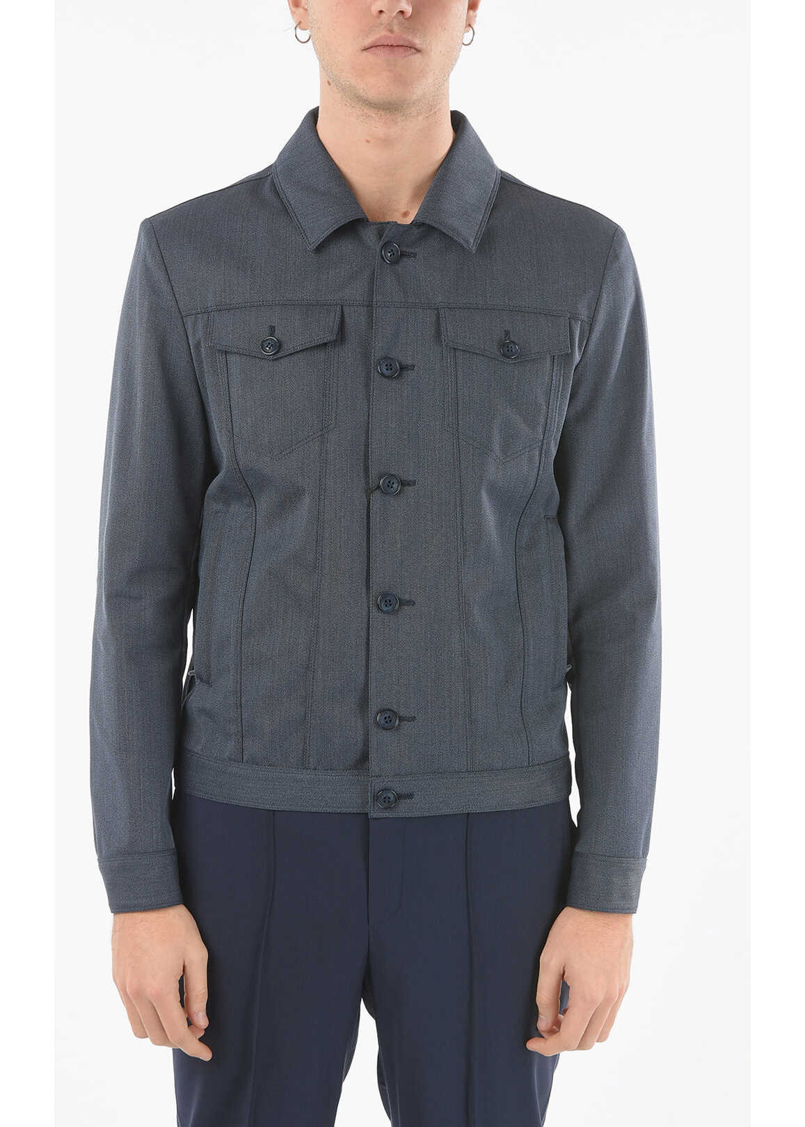 CORNELIANI Id Solid Color Identity Overshirt With Double Breast Pocket Blue