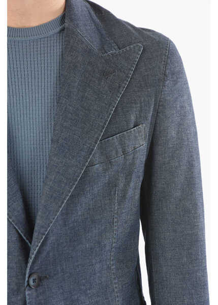 Sacouri elegante CORNELIANI Cc Collection Stretch Denim Side Vents Peak Lapel 2-Button B Blue Barbati (BM 9520049) 3