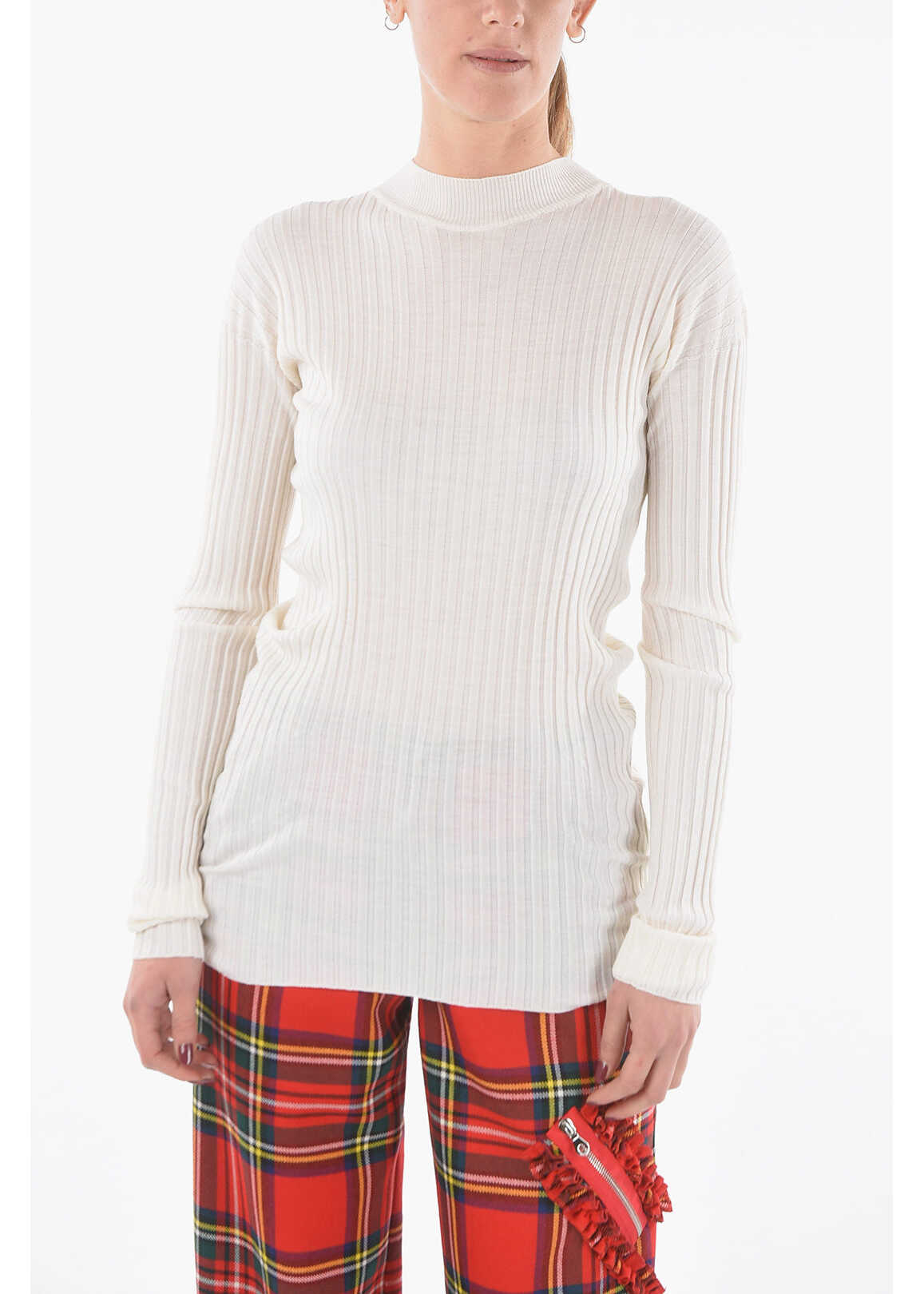 Bottega Veneta Merino Wool Ribbed Sweater With Mock Neck White