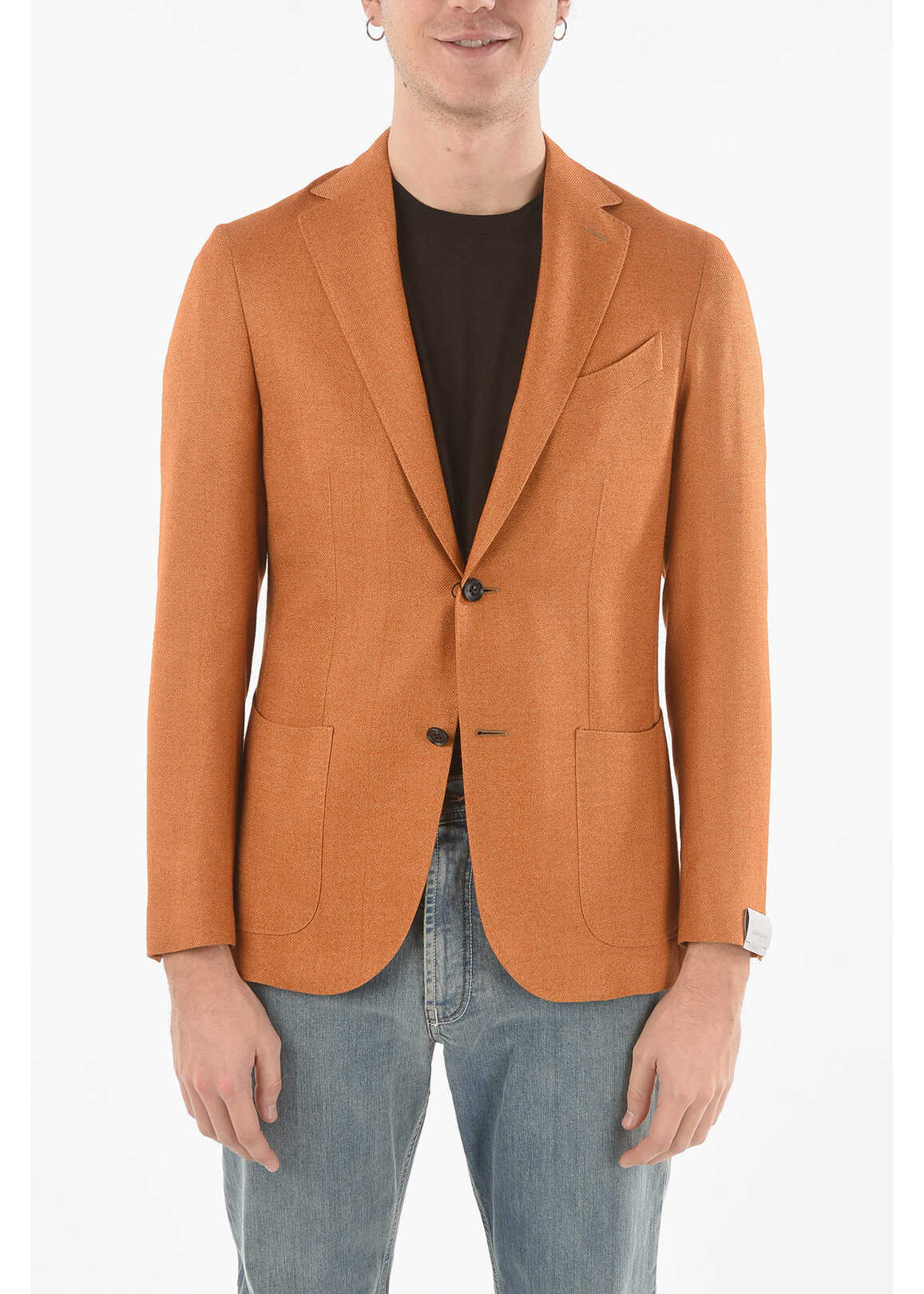 CORNELIANI Virgin Wool And Silk Double Side-Split Hem Gate Blazer Orange