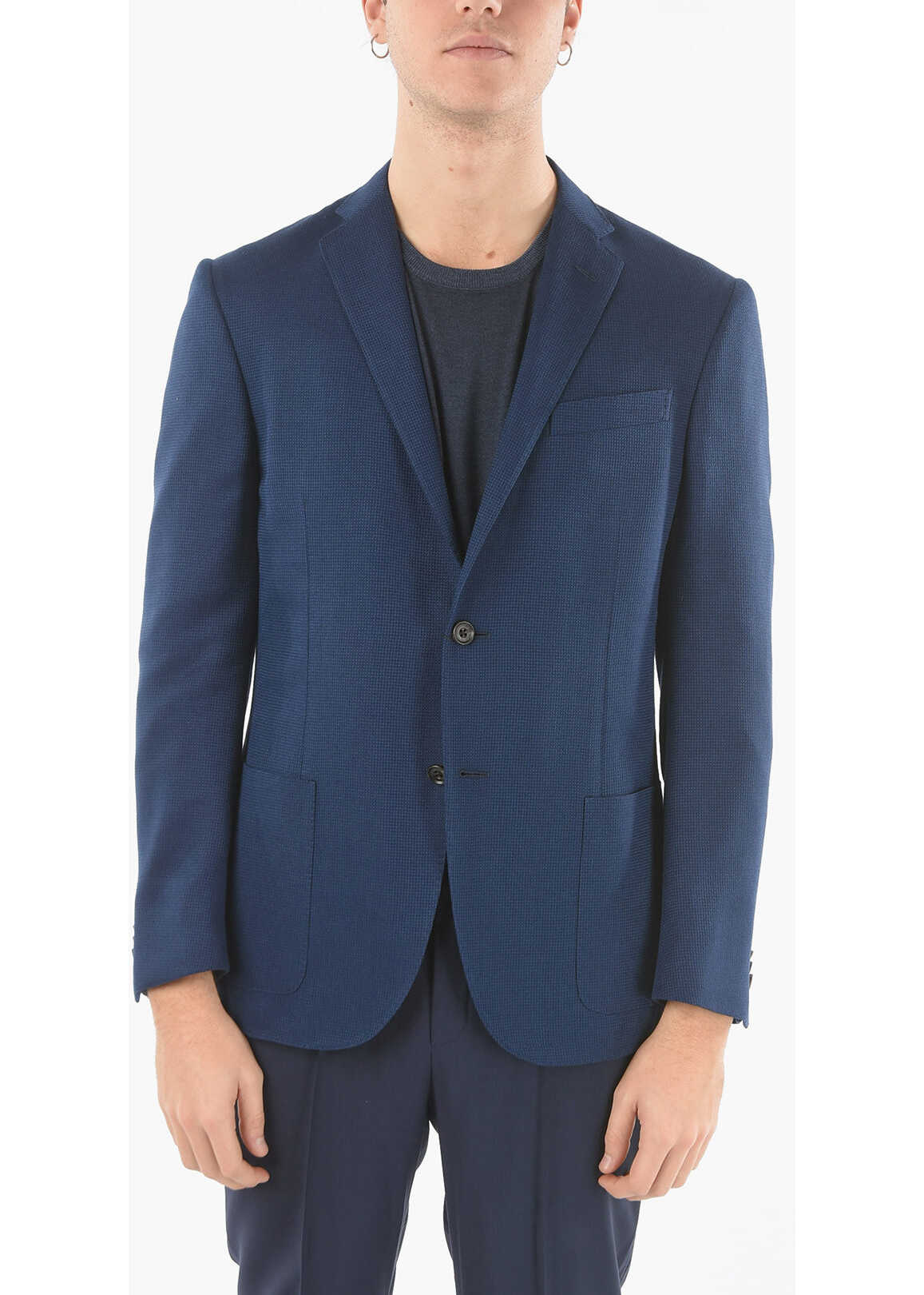 CORNELIANI Double Side-Split Hem Blazer With Patch Pocket Blue