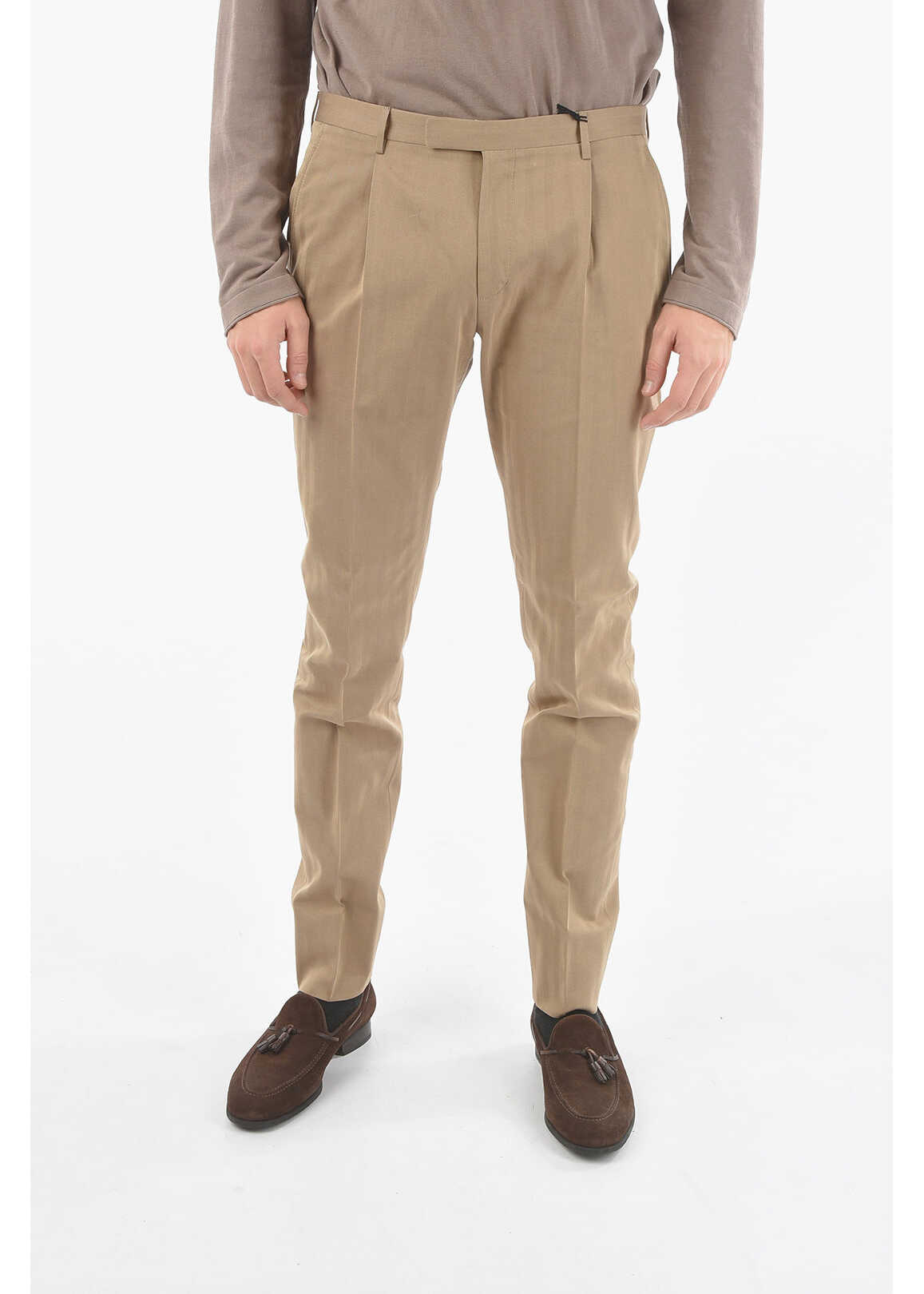 CORNELIANI Cc Collection Twill Cotton Reward Elegant Pants Beige