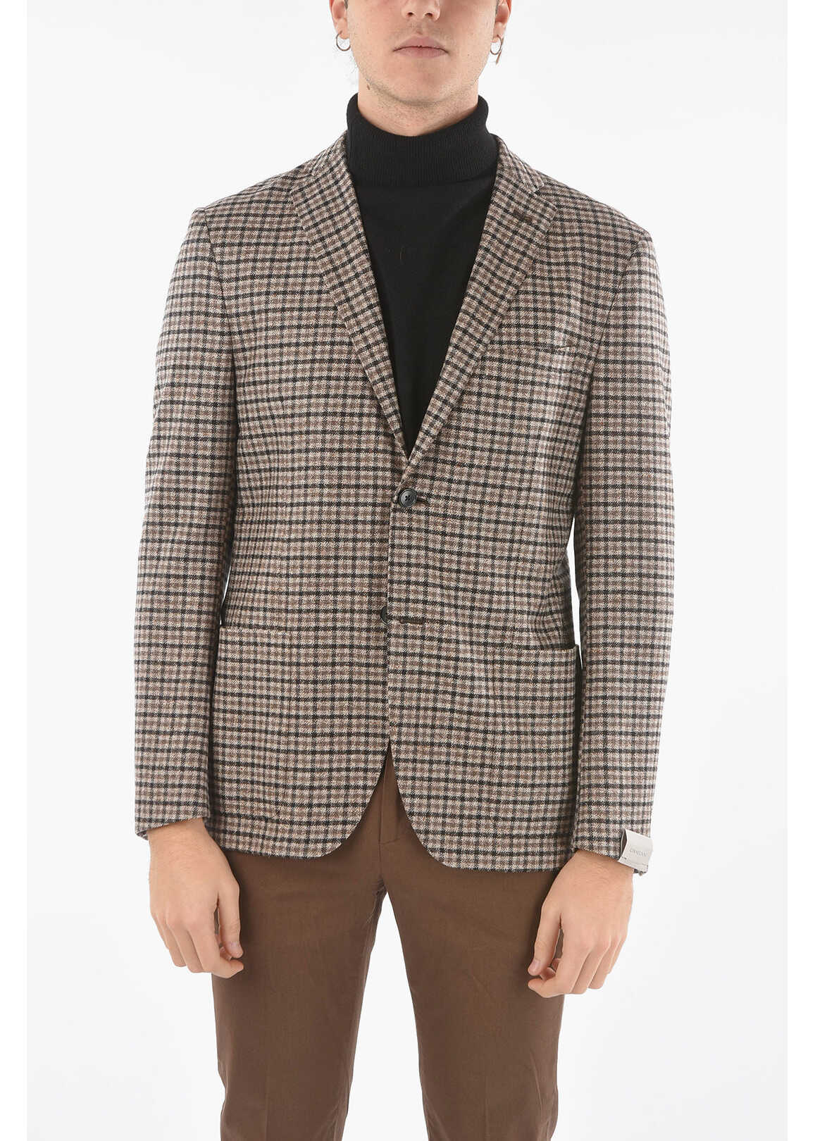 CORNELIANI Gate Half-Lined Tattersall Blazer With Welt Pocket Brown