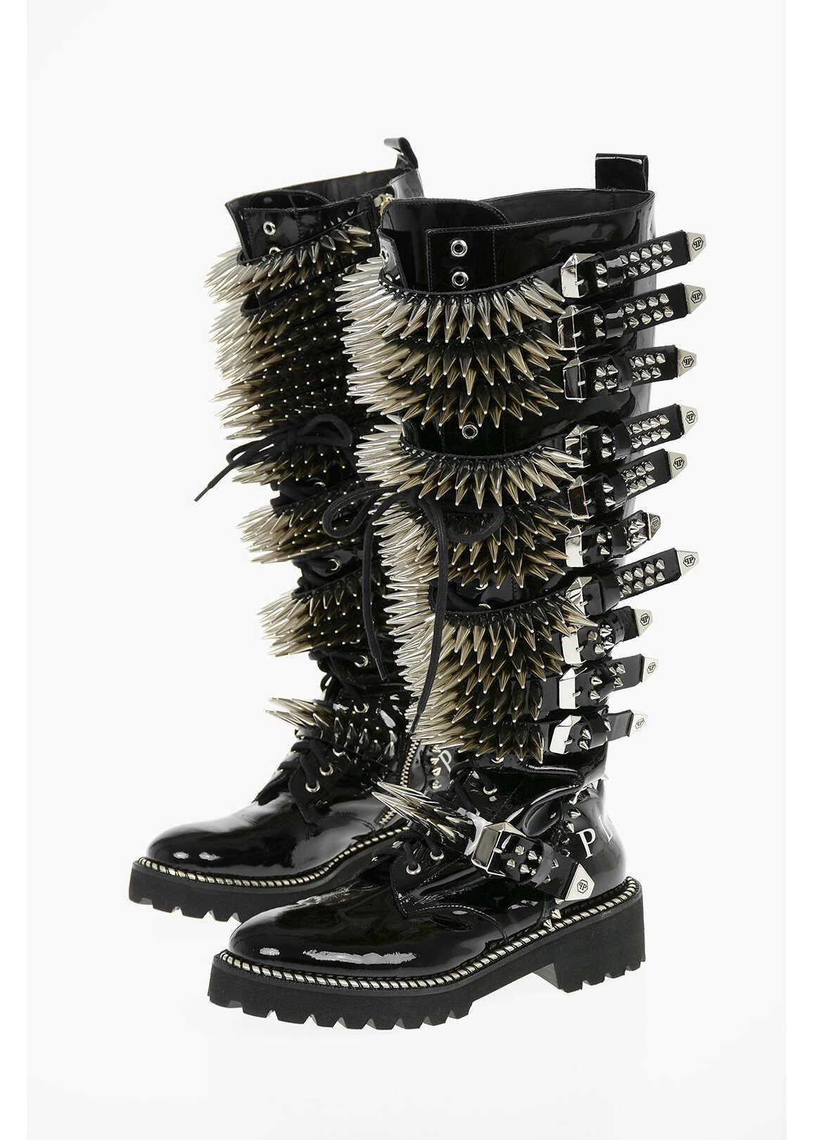 Philipp Plein 4,5Cm Studded And Buckles Lace Up Boots Black
