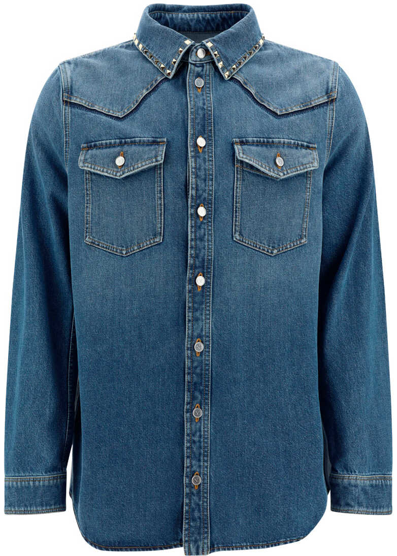 Valentino Garavani Rockstud Denim Shirt MEDIUM BLUE DENIM