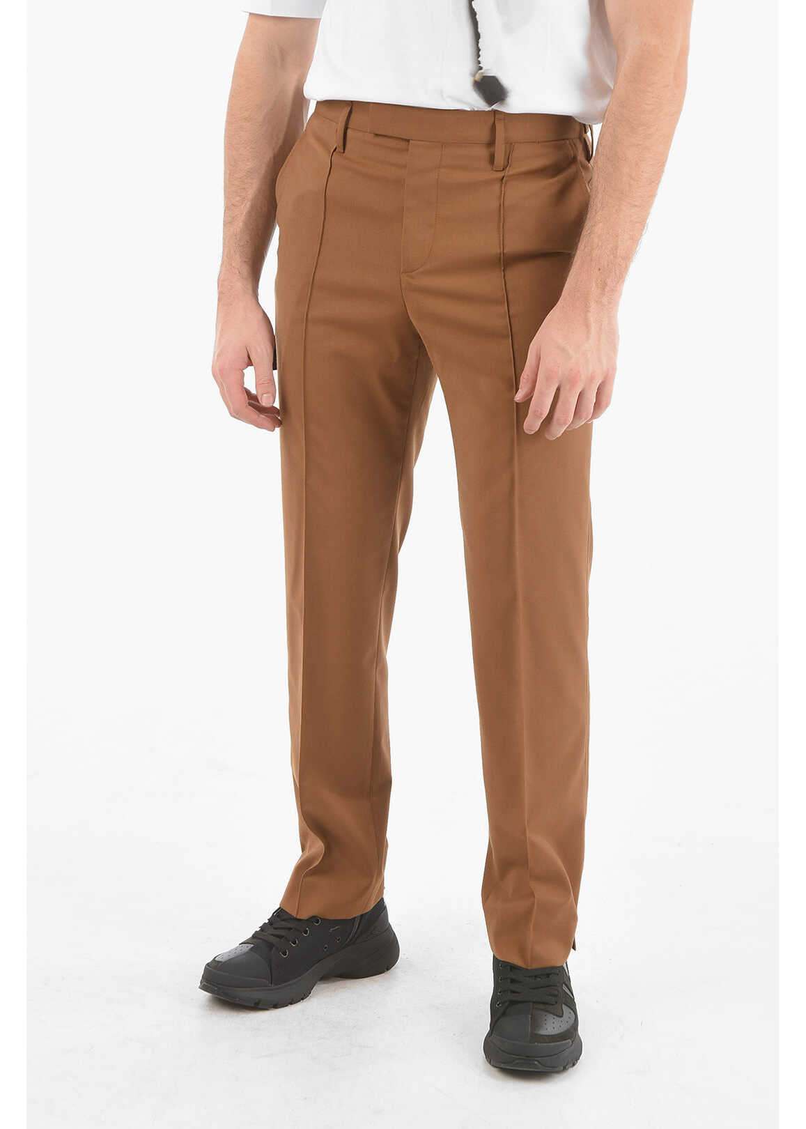 Neil Barrett Front Pleated Tube Regular Rise Pants Brown