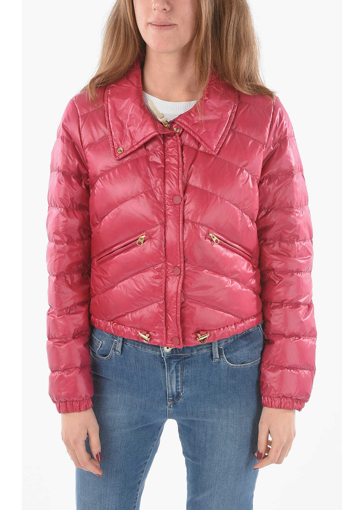Woolrich Snap Buttons Clarion Crop Down Jacket With Golden Details Pink