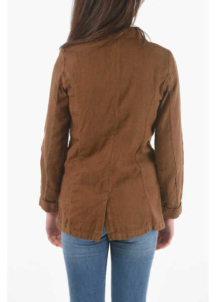 Sacouri Woolrich Pinstriped Flax And Cotton 2-Button Blazer Brown Femei (BM 9530822) 2