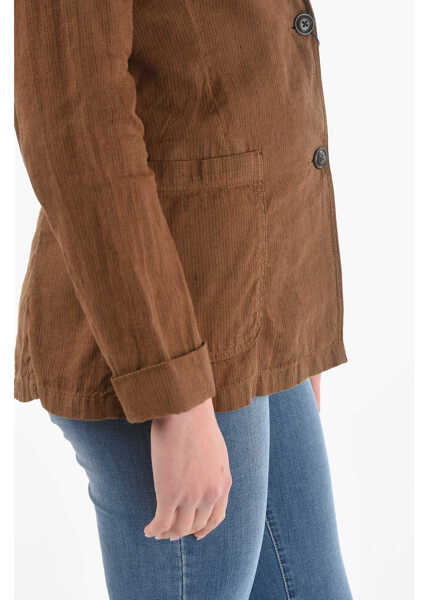 Sacouri Woolrich Pinstriped Flax And Cotton 2-Button Blazer Brown Femei (BM 9530822) 3