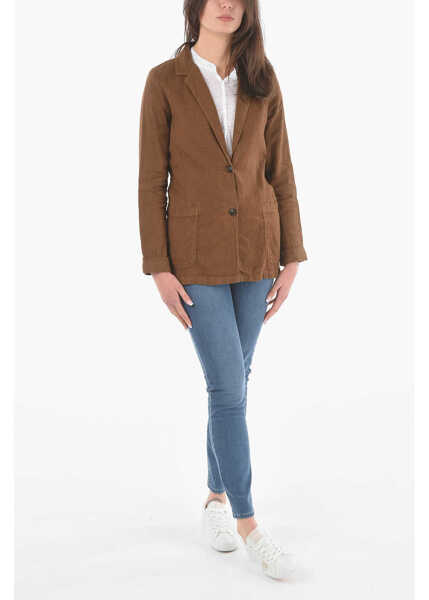 Sacouri Woolrich Pinstriped Flax And Cotton 2-Button Blazer Brown Femei (BM 9530822) 4