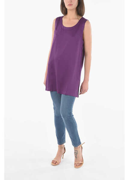 Bluze Woolrich Solid Color Maxi Top With Side Splits Violet Femei (BM 9530840) 4