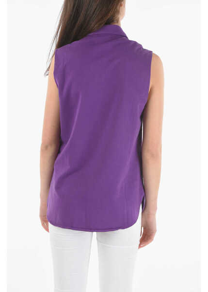Camasi casual Woolrich Cotton Sleeveless Maxi Shirt With Double Breast Pockets Violet Femei (BM 9530849) 2
