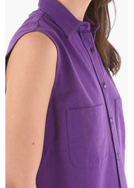 Camasi casual Woolrich Cotton Sleeveless Maxi Shirt With Double Breast Pockets Violet Femei (BM 9530849) 3