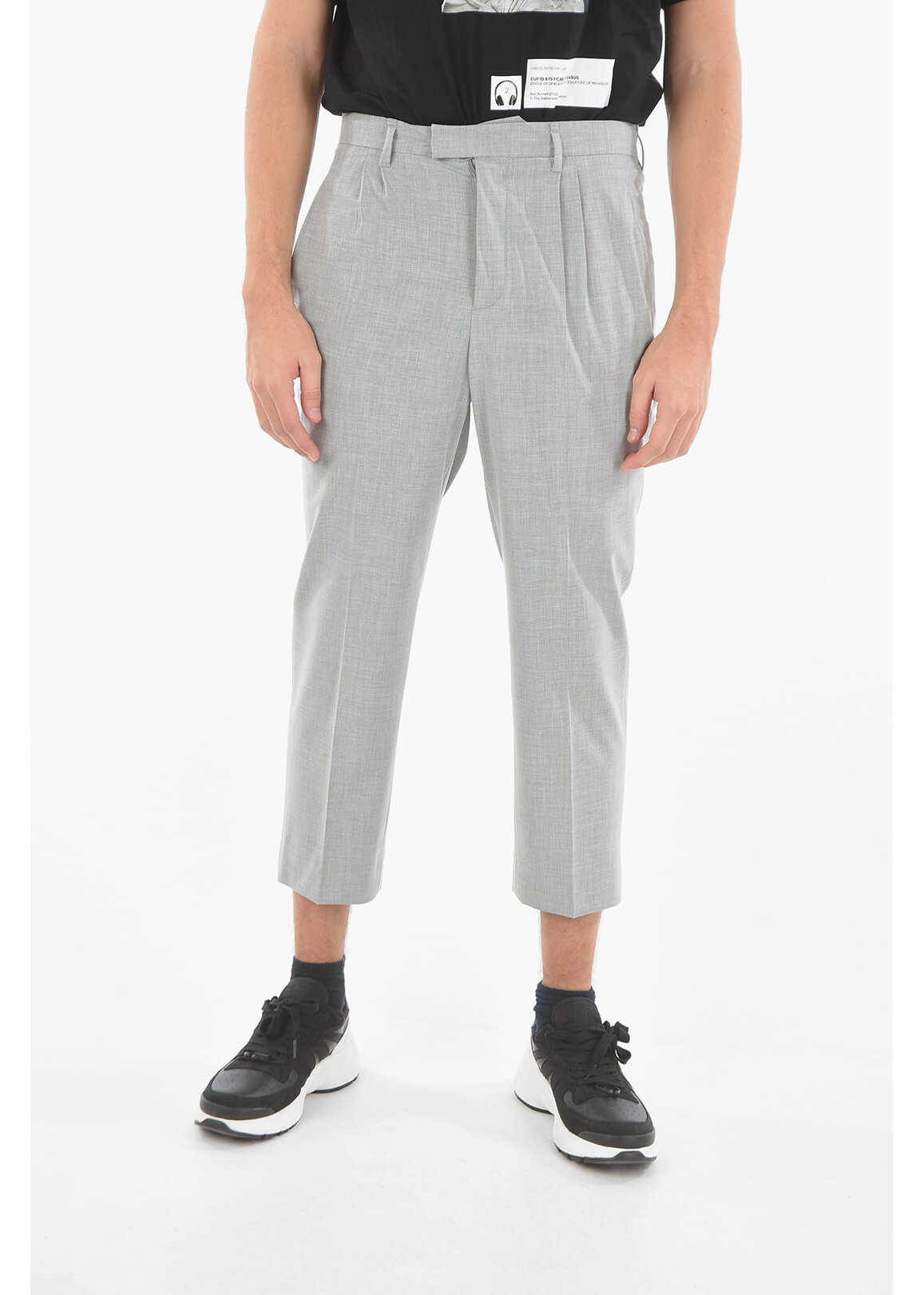 Neil Barrett Tech Cotton Double-Pleated Pants With Low Rise Gray