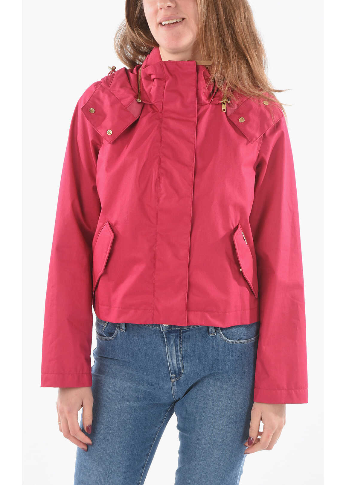 Woolrich Removable Hooded Walker Short Jacket With Golden Details Pink