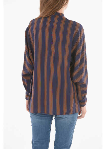 Camasi casual Woolrich Unbalanced Striped Scully Mandarin Collar Shirt Blue Femei (BM 9531368) 2