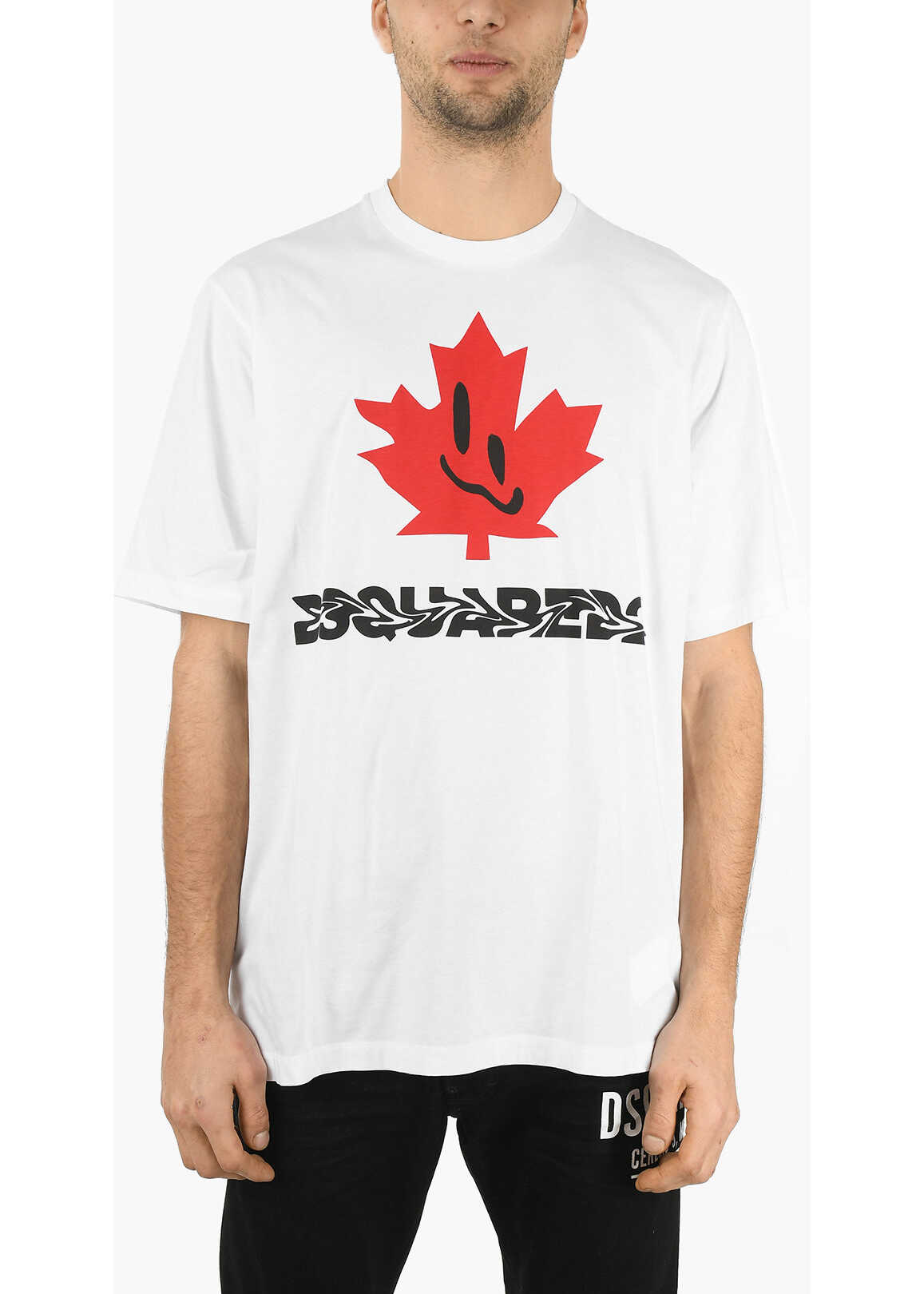 DSQUARED2 Crew Neck Smiling Leaf Slouch Fit Printed T-Shirt White