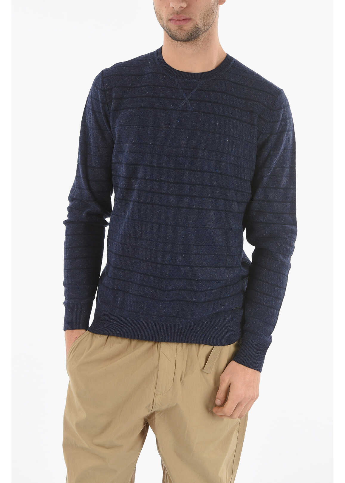 Woolrich Striped Cotton And Flax Sweater Blue
