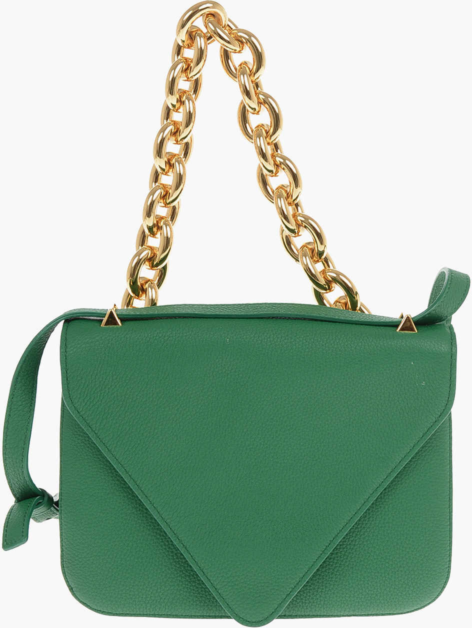 Bottega Veneta Leather Small Mount Messenger Bag With Golden Chain And Remo Green