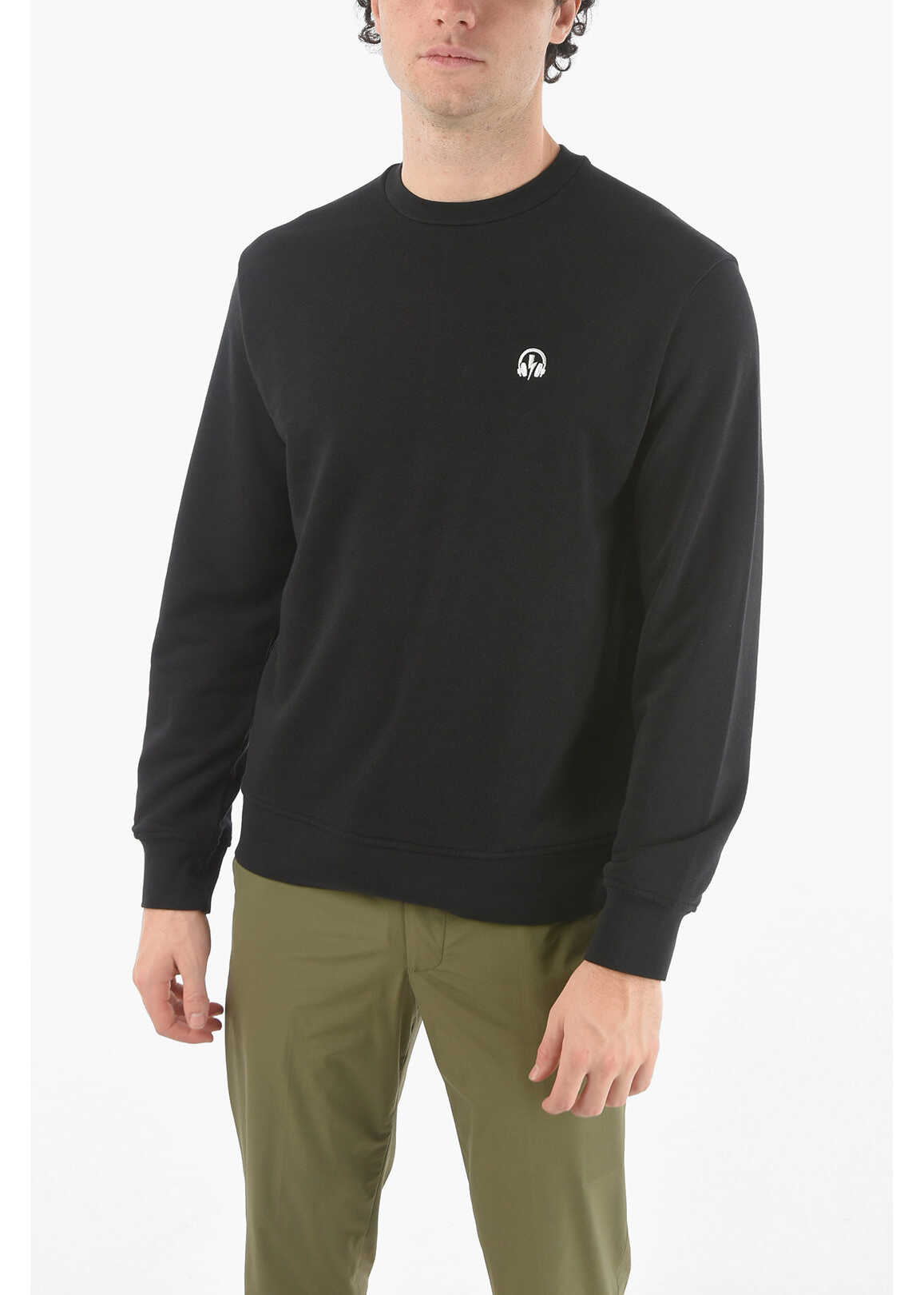 Neil Barrett Slim Fit Music Bolt Sweatshirt With Embroidered Logo Black