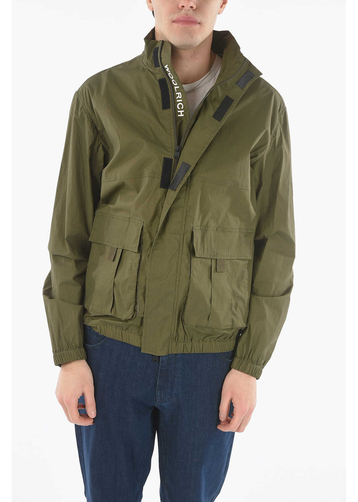 Woolrich Solid Color Papery Jacket With Hidden Closure Green