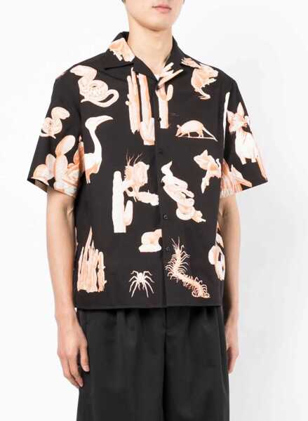 Camasi casual Neil Barrett Short-Sleeved Burning Man Camp Collar Shirt Black Barbati (BM 9533903) 3