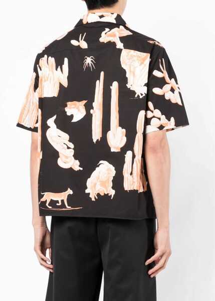 Camasi casual Neil Barrett Short-Sleeved Burning Man Camp Collar Shirt Black Barbati (BM 9533903) 4