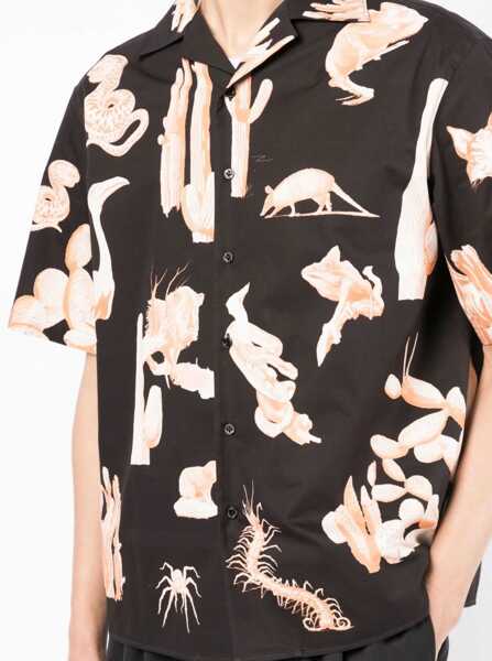 Camasi casual Neil Barrett Short-Sleeved Burning Man Camp Collar Shirt Black Barbati (BM 9533903) 5