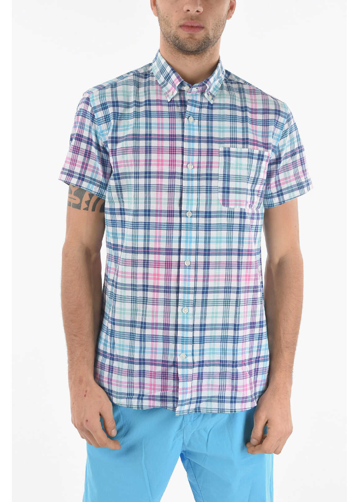 Woolrich Plaid Checked Button-Down Shirt With Breast Pocket Blue