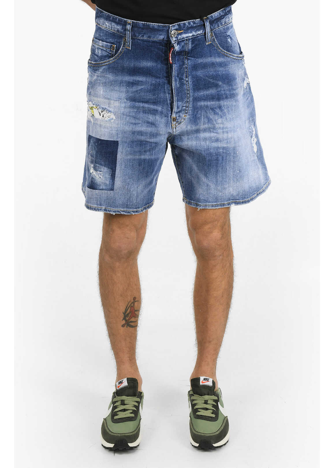 DSQUARED2 Distressed Denim Boxer Fit Shorts Blue