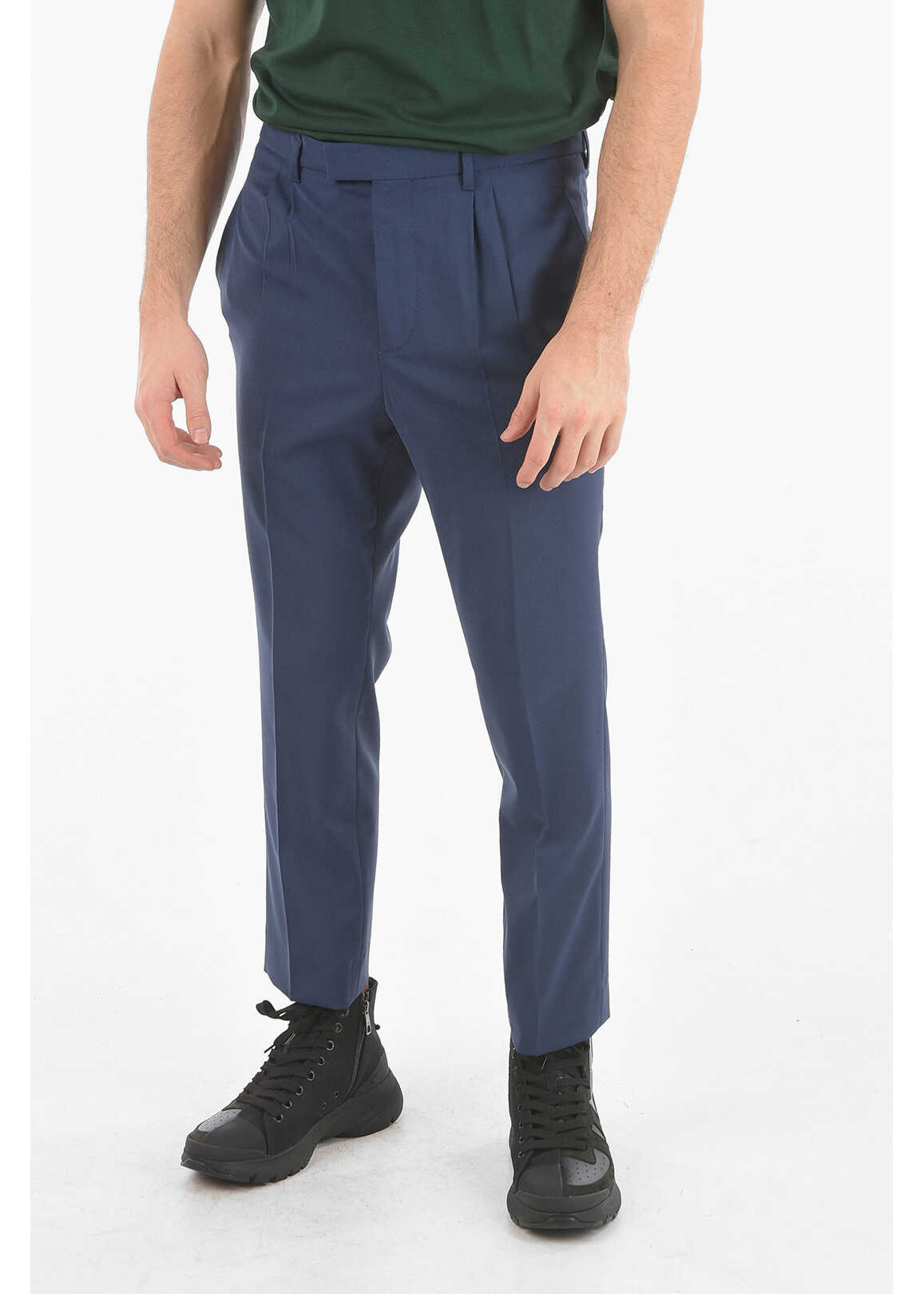 Neil Barrett Double-Pleated Loose Tapered Low-Rise Pants Blue