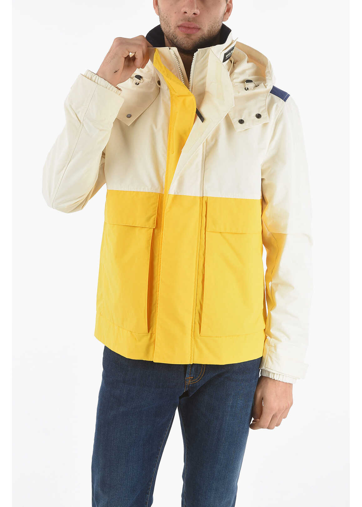 Woolrich Removable Hood Sailing Jacket With Maxi Front Pockets Yellow