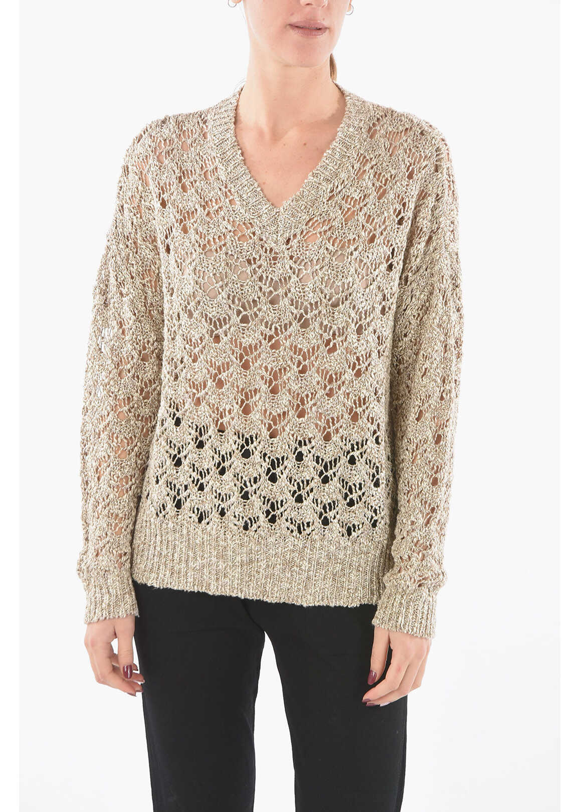 Woolrich V-Neck Perforated Sweater Beige