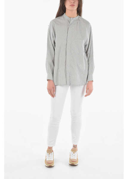 Camasi casual Woolrich Striped Oversized Shirt With Breast Pocket Gray Femei (BM 9534983) 4