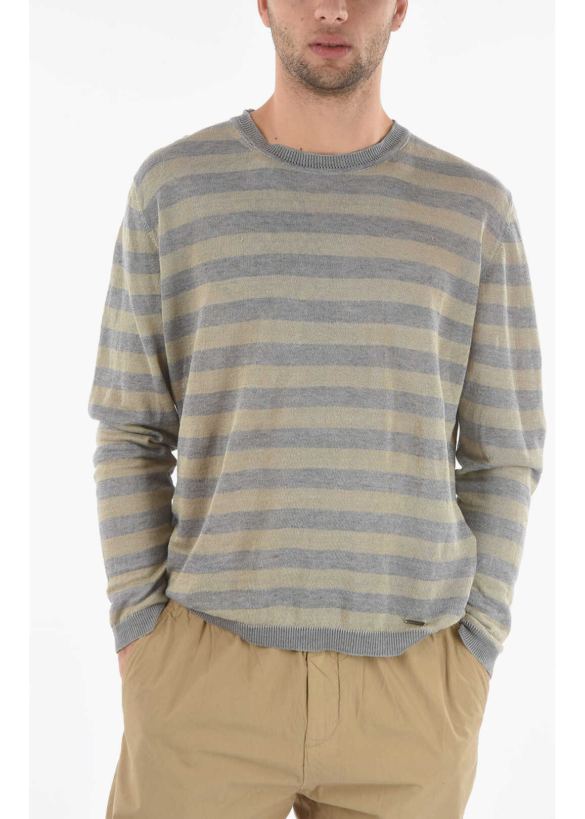 Woolrich Striped Two-Tone Flax Sweater Gray
