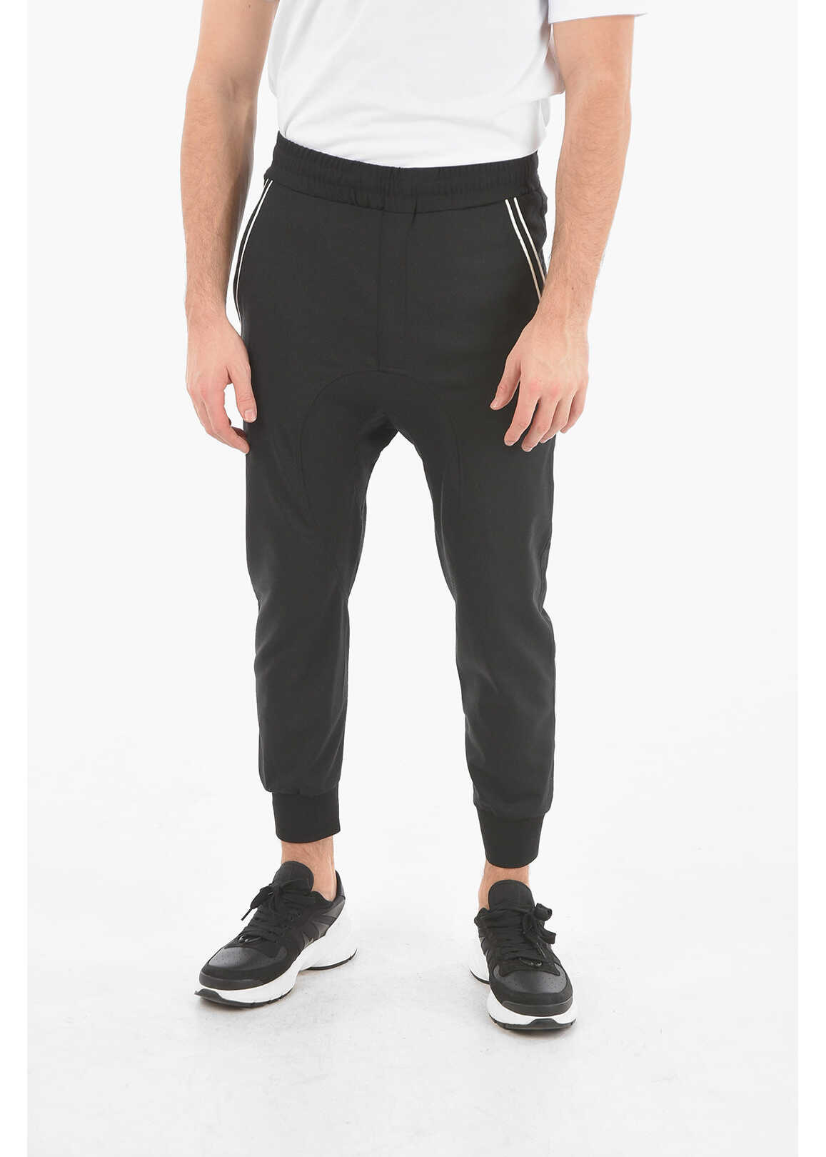 Neil Barrett Low-Rise Slouch Fit Contrasting Band Pants Black